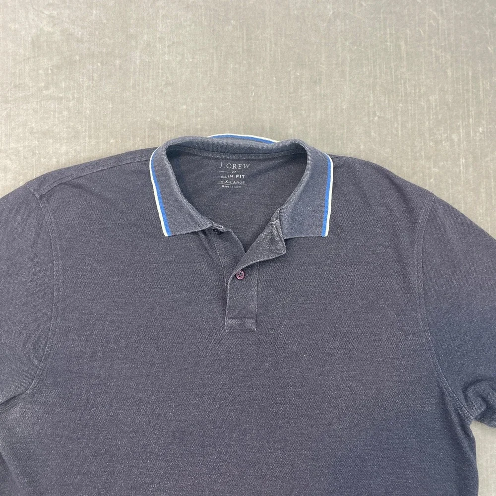 J Crew Mens X-Large Navy Blue Slim Fit Tipped Pique‎ Polo Shirt C3332